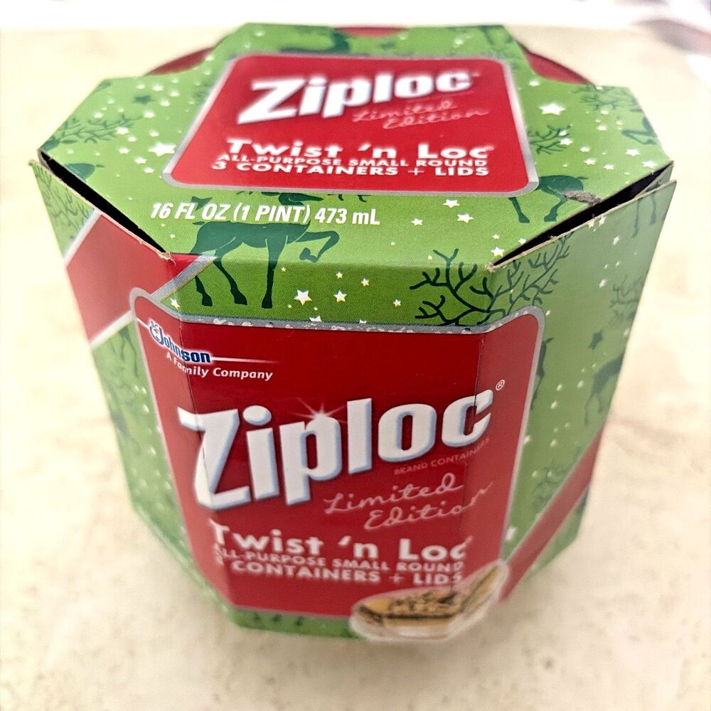 Ziploc Twist n Lock Loc 3pk Limited Edition 16oz round container red lid 817961